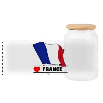 France Flag Heart - Panoramic Cookie Jar with Wooden Lid - white - Front