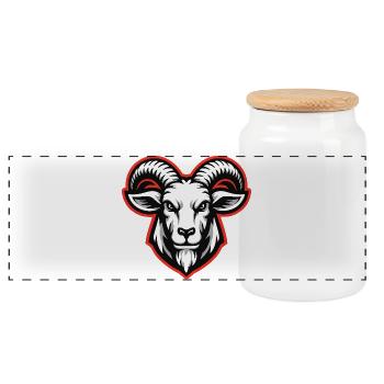 Bold Goat Head Emblem - Panoramic Cookie Jar with Wooden Lid - white - Front