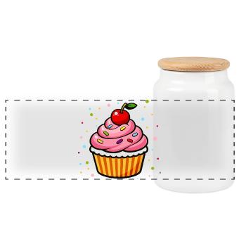 Bunter Cupcake mit Kirsche im Cartoon Stil - Panorama Keksdose mit Holzdeckel - Weiß - Vorne