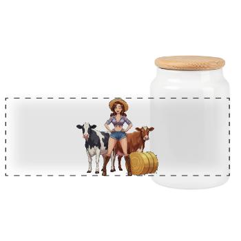 Femme de fermier pin-up avec deux vaches - Boîte à biscuits avec couvercle en bois - blanc - Devant