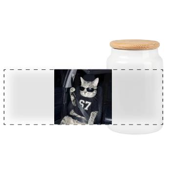 Chat portant des lunettes de soleil Gen Alpha Funny Six Seven - Boîte à biscuits avec couvercle en bois - blanc - Devant