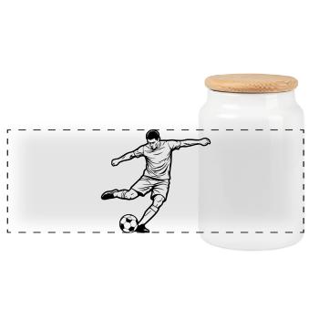 Joueur de football, tir et porteur de buts - Boîte à biscuits avec couvercle en bois - blanc - Devant