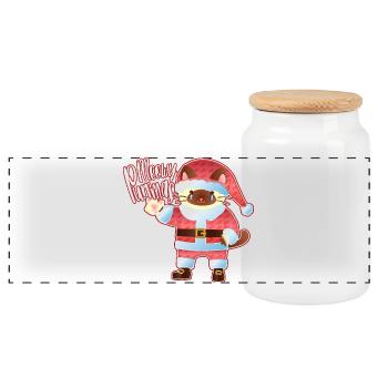 Meowy Purrmas Weihnachtsmann-Katzen-Kunst - Panorama Keksdose mit Holzdeckel - Weiß - Vorne