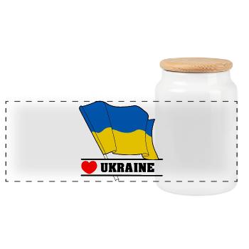 UKRAINE Heart - Panoramic Cookie Jar with Wooden Lid - white - Front
