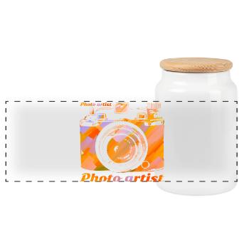 Appareil photo en couleurs vives - Boîte à biscuits avec couvercle en bois - blanc - Devant