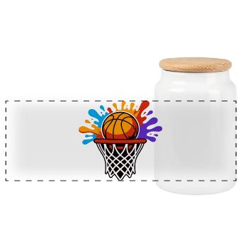 Panier de basket-ball Rainbow Splash - Boîte à biscuits avec couvercle en bois - blanc - Devant