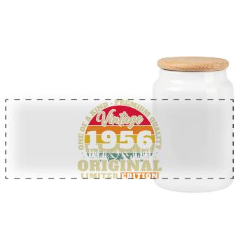 1956 Vintage Retro Birthday Gift - Panoramic Cookie Jar with Wooden Lid - white - Front