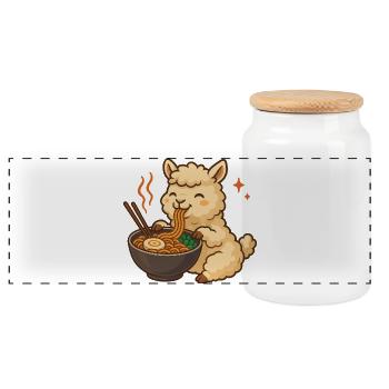 Alpaga aux nouilles, ramen, kawaii alpaga - Boîte à biscuits avec couvercle en bois - blanc - Devant