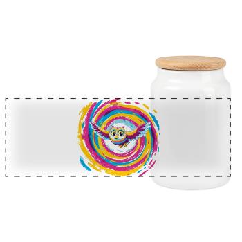 Colorful Owl Spiral - Panoramic Cookie Jar with Wooden Lid - white - Front