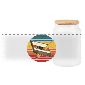 Vintage-Kassetten-Retro 90er, 80er, 70er, 60er, Musik - Panorama Keksdose mit Holzdeckel - Weiß - Vorne