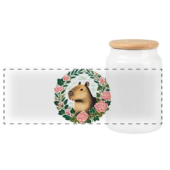 Capybara-Rosenkranz - Panorama Keksdose mit Holzdeckel - Weiß - Vorne