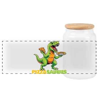 Pizzasaurus Dinosaur Pizza Lover Funny  - Panoramic Cookie Jar with Wooden Lid - white - Front