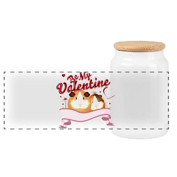 Two guinea pigs in love for Valentine's Day - Panoramic Cookie Jar with Wooden Lid - white - Front