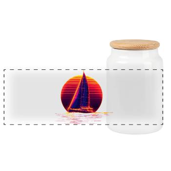 Retro Segeln - Panorama Keksdose mit Holzdeckel - Weiß - Vorne
