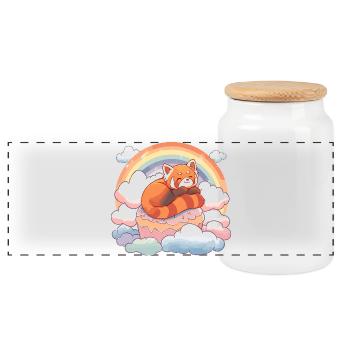 Red Panda in Rainbow Cloud Cake - Panoramic Cookie Jar with Wooden Lid - white - Front
