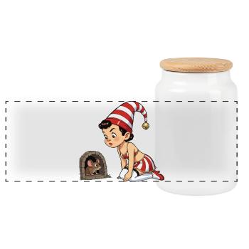 Fille lutin au trou de souris - Boîte à biscuits avec couvercle en bois - blanc - Devant