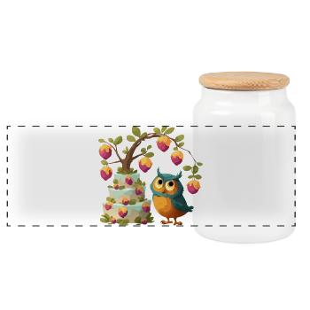 Eule am Obstkuchenbaum - Panorama Keksdose mit Holzdeckel - Weiß - Vorne