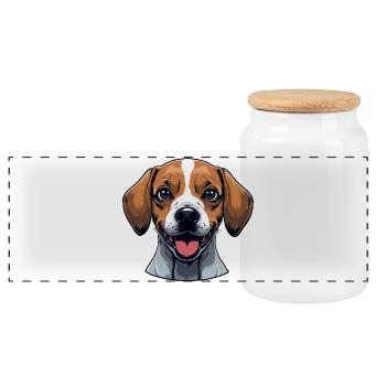 Portrait de Beagle : Un chien joyeux - Boîte à biscuits avec couvercle en bois - blanc - Devant