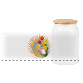 Strahlender Frühlingsstrauß mit Tulpen & Narzissen - Panorama Keksdose mit Holzdeckel - Weiß - Vorne