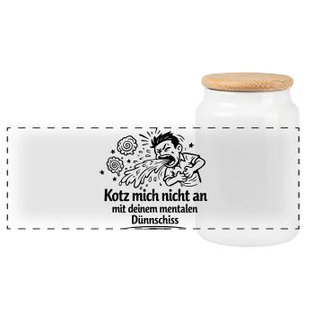 Mental thin shit vomiting - Panoramic Cookie Jar with Wooden Lid - white - Front