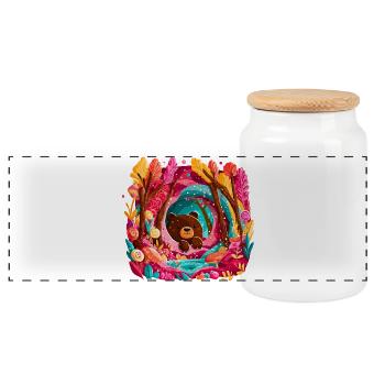 Bear in the magical color forest - Panoramic Cookie Jar with Wooden Lid - white - Front