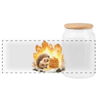 Hedgehog & Pancake Crystals - Panoramic Cookie Jar with Wooden Lid - white - Front