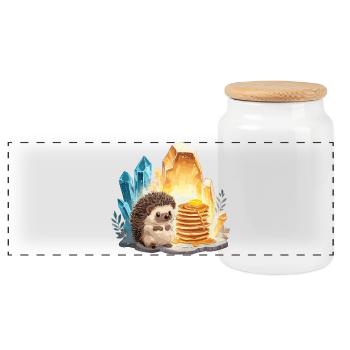 Hedgehog with pancakes in crystal cave - Panoramic Cookie Jar with Wooden Lid - white - Front