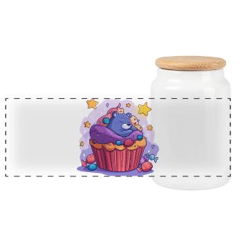 Sweet Bear Cupcake Dream - Panoramic Cookie Jar with Wooden Lid - white - Front
