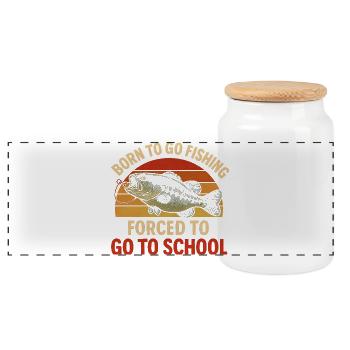 Né pour aller pêcher, forcé d’aller à l’école Pêcheur - Boîte à biscuits avec couvercle en bois - blanc - Devant