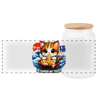 Katze in Ramen we trust - Panorama Keksdose mit Holzdeckel - Weiß - Vorne