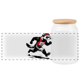 Running ferret in red - Panoramic Cookie Jar with Wooden Lid - white - Front