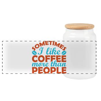 Sometimes I prefer coffee to people - Panoramic Cookie Jar with Wooden Lid - white - Front