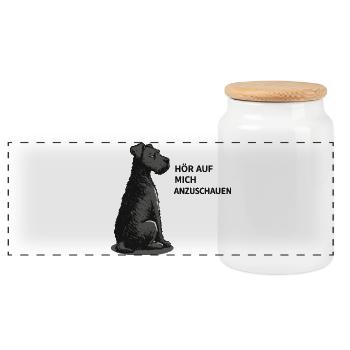Hör auf mich anzuschauen – Genervter Hund T-Shirt - Panorama Keksdose mit Holzdeckel - Weiß - Vorne