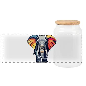 Colorful elephant with colorful ears - Panoramic Cookie Jar with Wooden Lid - white - Front