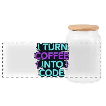 I Turn Coffee Into Code - Panoramic Cookie Jar with Wooden Lid - white - Front