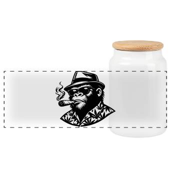 Monkey Smoke - Panoramic Cookie Jar with Wooden Lid - white - Front