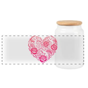 Heart Romantic Dragon Roses And Love - Panoramic Cookie Jar with Wooden Lid - white - Front