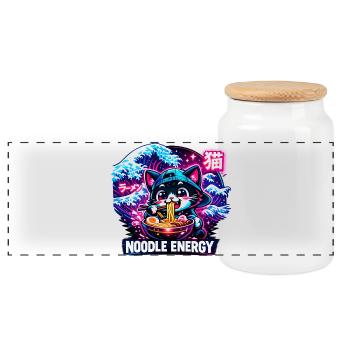 Cats Ramen Noodle Japanese Anime Manga Kawaii - Panoramic Cookie Jar with Wooden Lid - white - Front