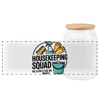 Funny Cleaning Design - Panoramic Cookie Jar with Wooden Lid - white - Front