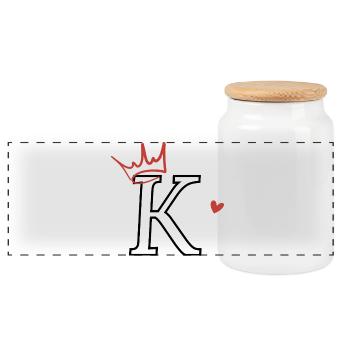 Letter k crown heart - Panoramic Cookie Jar with Wooden Lid - white - Front