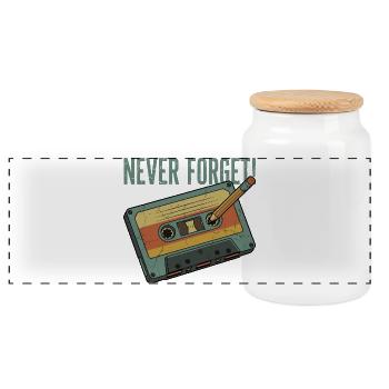 Never Forget – Retro Kassette & Bleistift Design - Panorama Keksdose mit Holzdeckel - Weiß - Vorne