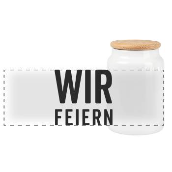Nous célébrons – Motif de fête - Boîte à biscuits avec couvercle en bois - blanc - Devant