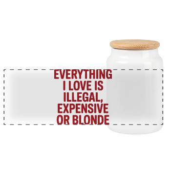 Everything I Love Illegal Expensive Blonde Männer - Panorama Keksdose mit Holzdeckel - Weiß - Vorne