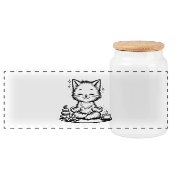 Zen Kitten - Boîte à biscuits avec couvercle en bois - blanc - Devant