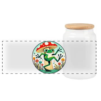 Cercle de fantaisie de grenouille champignon - Boîte à biscuits avec couvercle en bois - blanc - Devant