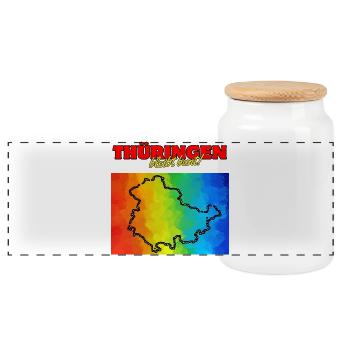 THÜRINGEN BLEIBT BUNT! NO NZS, OFFENES LAND - Panorama Keksdose mit Holzdeckel - Weiß - Vorne