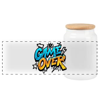 Game Over Graffiti Splash Tee - Boîte à biscuits avec couvercle en bois - blanc - Devant