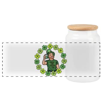 St Patrick's Day Cartoon with Clovers - Panoramic Cookie Jar with Wooden Lid - white - Front
