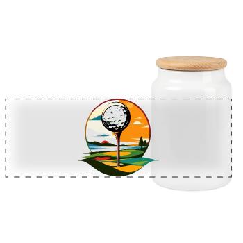 Golfball auf Golfplatz Golfer Landschaft Motiv - Panorama Keksdose mit Holzdeckel - Weiß - Vorne