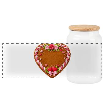 Motif de cœur en pain d’épices pour l’auto-étiquetage - Boîte à biscuits avec couvercle en bois - blanc - Devant